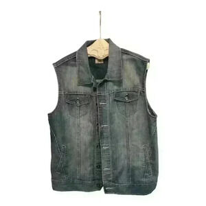 Vintage Blue Denim Vest Men's XL Sleeveless Jean Jacket Casual
